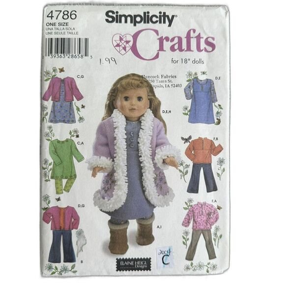 18" Doll Clothes Bundle Sewing Pattern McCalls 3900 Simplicity 4786 & 4654 CUT - Picture 4 of 7